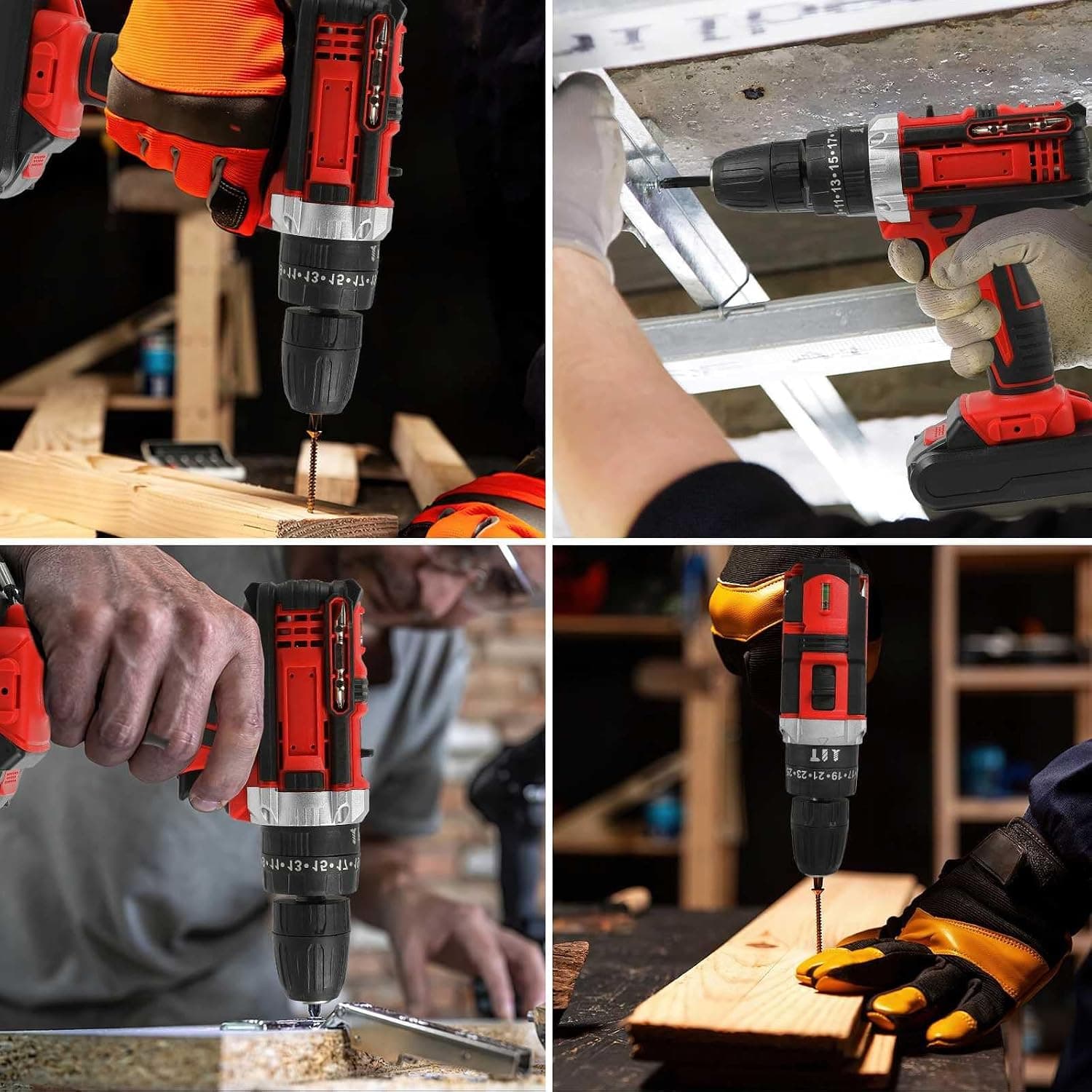 El taladro usado en madera, en un techo metálico, en bisagras y en listones